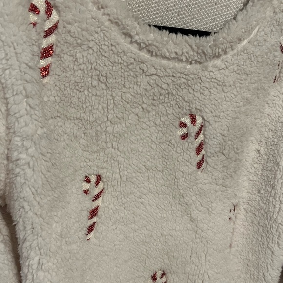 Sz XL Cream Sherpa Christmas Holiday Glitter Candy Canes - Picture 6 of 6